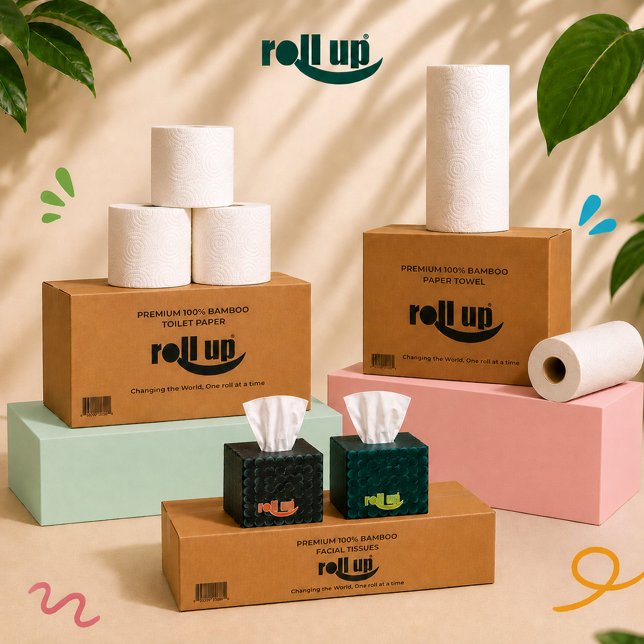 Roll Up whole bamboo bundle — toilet paper, facial tissues and paper towels, plastic-free